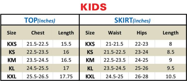 Size chart cheerleading uniform