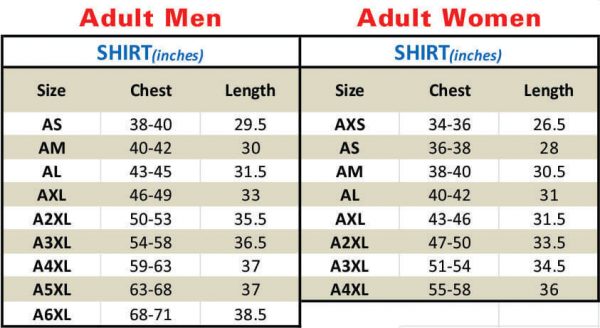 Size chart coach shirt