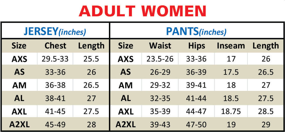 Tackle Jersey Sizing Chart